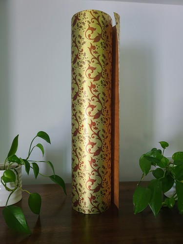 Vtg Christmas Wrapping Paper Department Store Roll Holiday Gift Wrap Gold Red