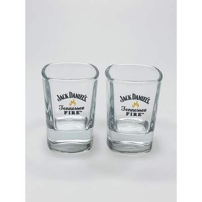 Set of 2 Jack Daniels Tennessee Fire Whiskey Clear Glass Shot Glasses