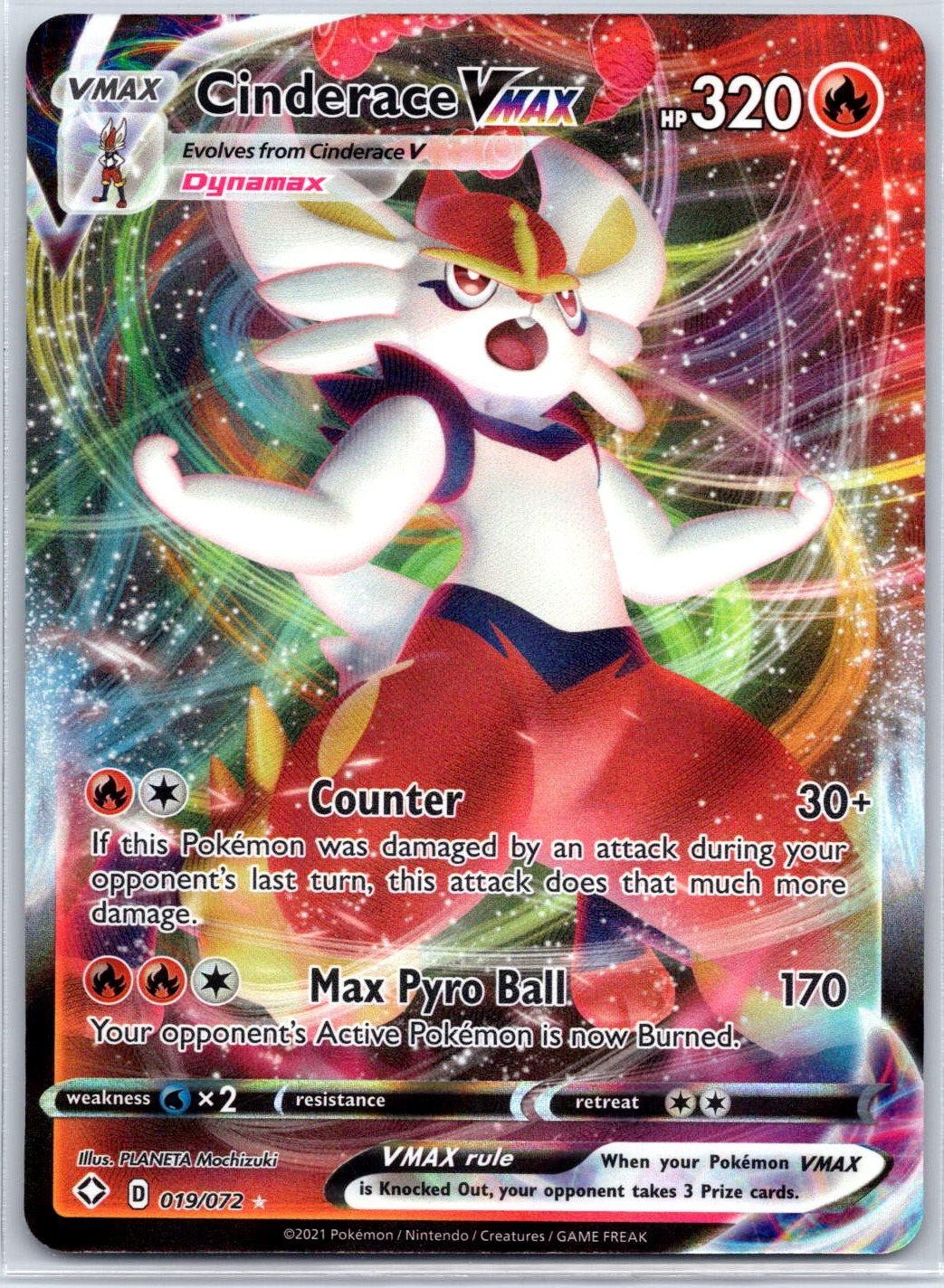 Cinderace VMAX 019/072 Holo VMAX Rare Shining Fates Pokemon Near Mint