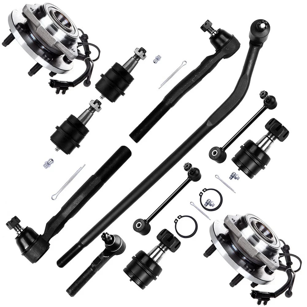 12pc Front Suspension Kit 2007-2016 Wrangler Tie Rod Ball Joint Sway Hub Bearing