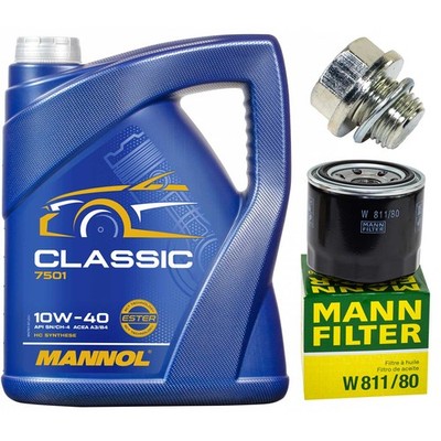 Motoröl Filter Set Mannol 10W-40 5 Liter + Schraube für Hyundai KIA Mitsubishi