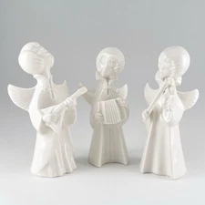 3 Karl Klette White Porcelain Angel Musician Figurines Violin Christmas Germany