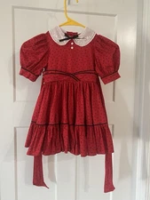 Vintage Mini World Dress Full Circle Button Back Red Black Polka Dot Girls 4