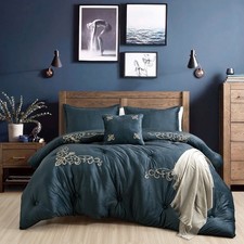 HIG 5-Piece Embroidered Velvet Comforter Set in a Bag, Soft Luxury Bedding
