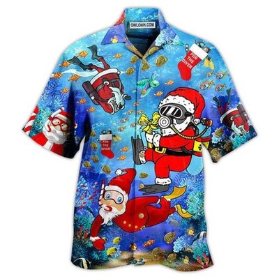 Christmas Santa Claus Dives In Blue Hawaiian Shir