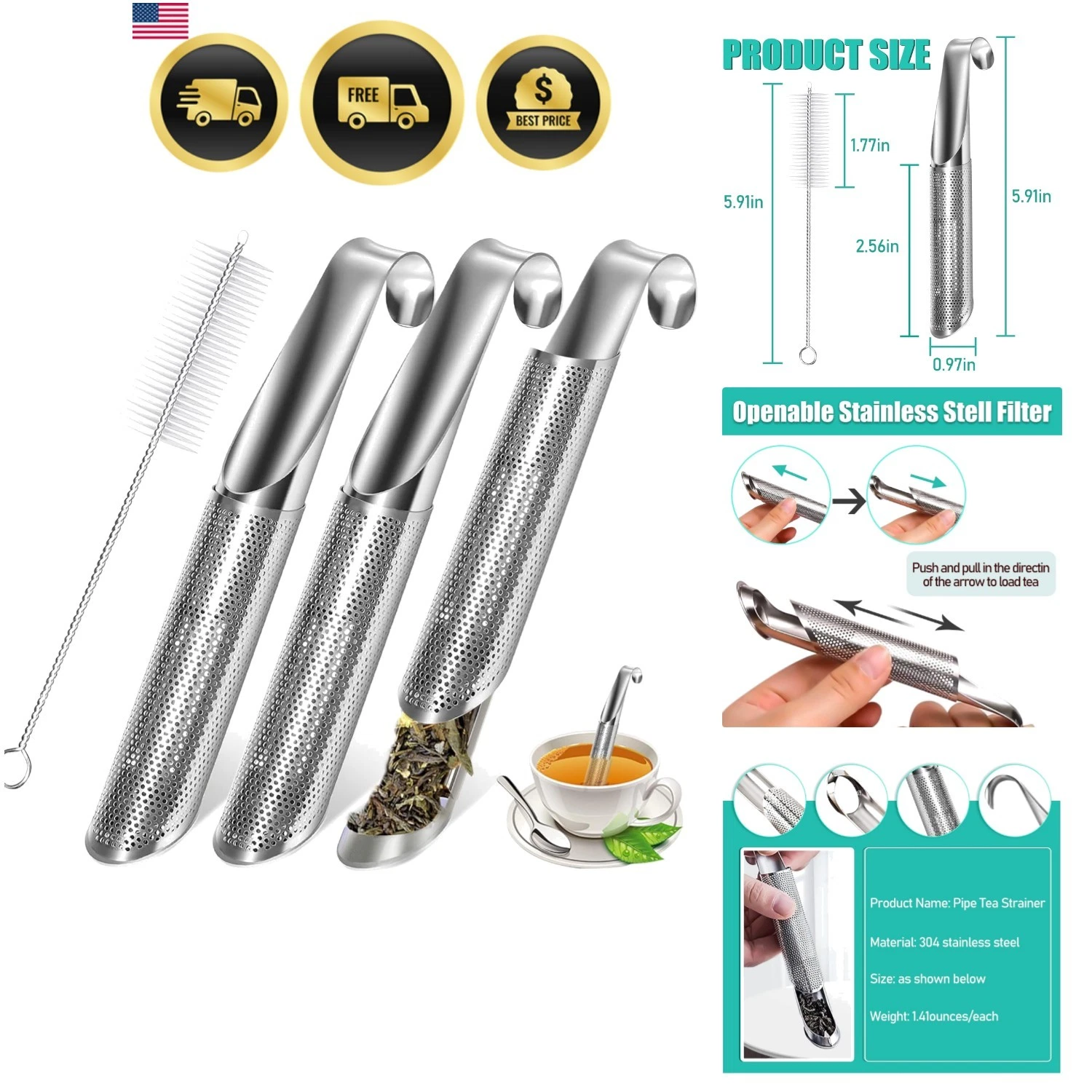 3 Pcs Tea Infuser and 1 Brush, tea diffusers for loose teaTea Infuser for Loo...