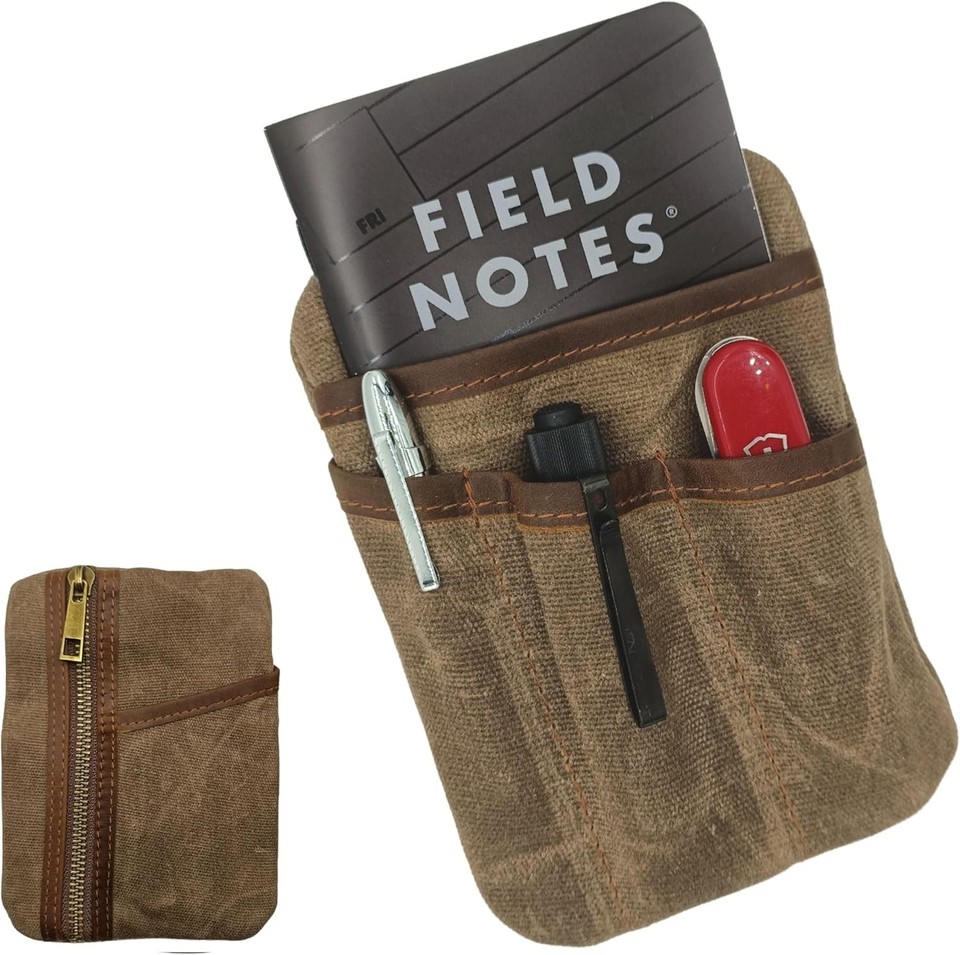 Waxed canvas and leather EDC organizer that looks like it belongs in a 1940s expedition kit — functional and genuinely stylish.