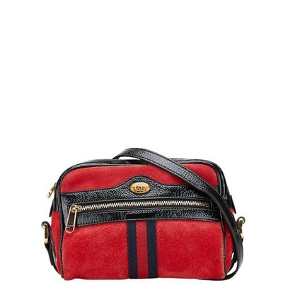 GUCCI Shelley Line Crossbody Shoulder Bag 517350 Red Multicolor Suede Leather La