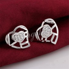 925 Sterling Silver Tarnish-Free See-through 2-Heart Crystal Stud Earrings Y882