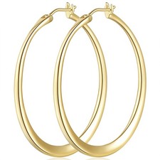 Gold Hoop Earrings for Women 14K Gold Hoop Earrings Flat-Centered Large Women...