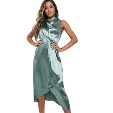 NWT Stunning ASOS Design Satin Drape Midi Dress Sage - US Size 10