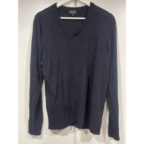 Giorgio Armani navy slim stretch knit sweater size 52