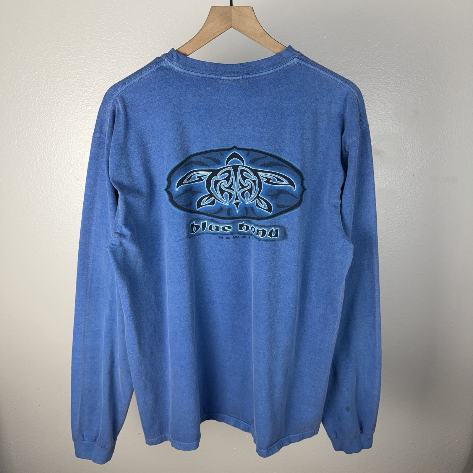Vintage Crazy Shirts Hawaii Honu Sea Turtle Beach Surf 90s Y2K Blue Size Large