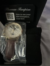 Thomas Tompion Men’s Quartz Moon Phase Gold Case White Dial Brown Strap TQ-2,35