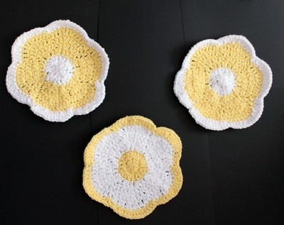 Yellow and White Flower Doily - Brand New Crochet Handmade - Set of 3
