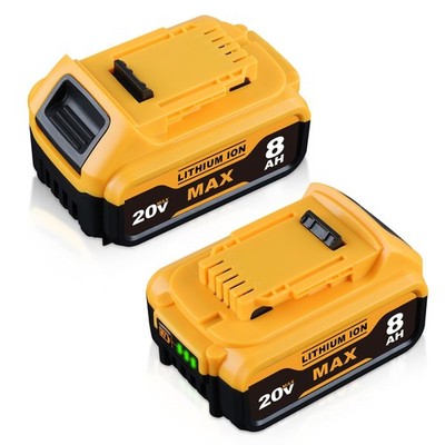 Battery 20V Max 8.0Ah 2Pack LED Indicator DeWalt DCB200 Compatible Cordless