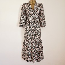 NEW Ex ROMAN 12-22 Black Pink Floral Printed Button Front Midi Tea Dress