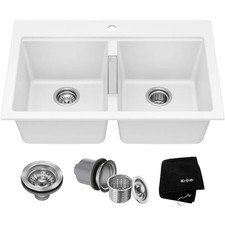 Kraus KGD-433 Quarza 33" Double Basin Dual Mount Drop In or - White
