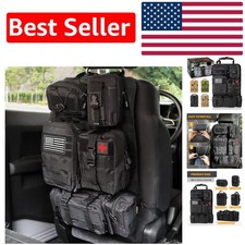 Universal Tactical Vehicle Organizer with Adjustable Molle Pouch System, Black