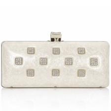 Vintage White Mother of Pearl Clutch Rhinestone Evening Bag Formal