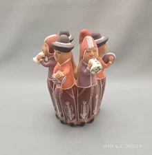 VTG Peruvian Terracotta Clay Sculpture Whistle, Musicians Peru Folk Art Pottery