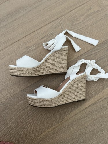White Espadrille Wedge Sandals – Wrap Tie – Size 6 – New Excellent Condition - Picture 2 of 6