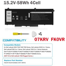Replace FK0VR 8P81K Battery For Dell Latitude 5330 5430 5530 7330 7430 7530 58Wh