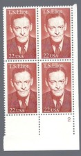 Stamp US 2239, T.S. Eliot, Plate Block, MNH