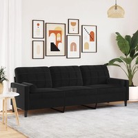 Sofa 3-Sitzer Samt Schwarz 210 Cm Mit Zierkissen