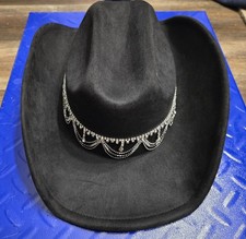 Customized 16 Inch Long Black Western Cowgirl/Cowboy Hat With Bling, Adjustable
