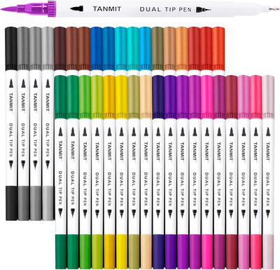 36 Dual-Tip Brush Pens for Adult Coloring Books    Art Markers with Brush + Fine