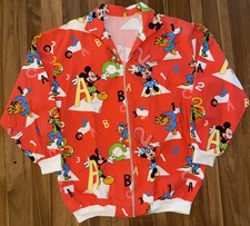 VTG Mickey Mouse All Over Print Zip Up Jacket Sz XL Disney 70s