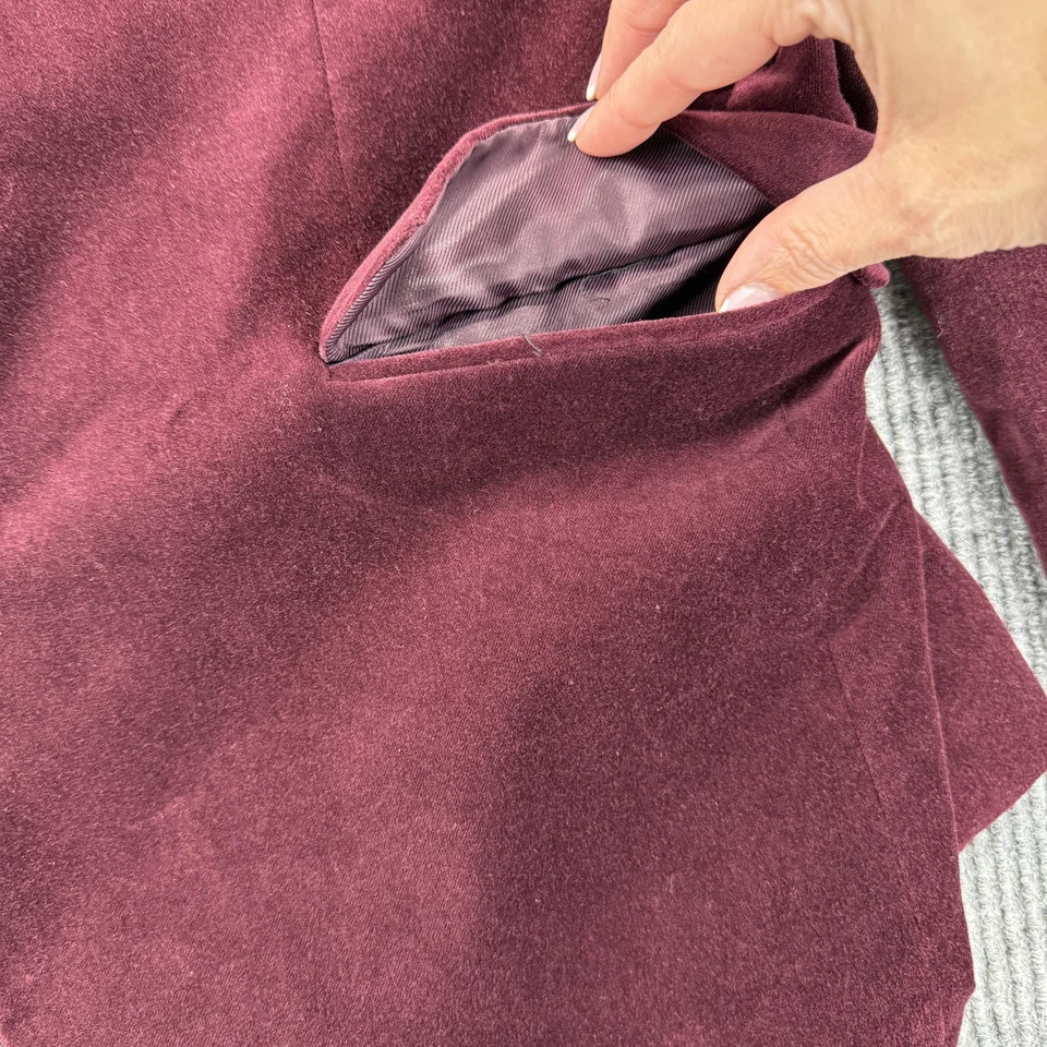 J Ferrar Slim Blazer Mens 44R Burgundy Velvet Sport Coat Two Button Double Vent - Image 4 of 4