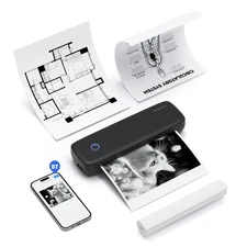 Inkless Portable Printer Bluetooth A4 Printer with Thermal Paper Roll Black PWTU