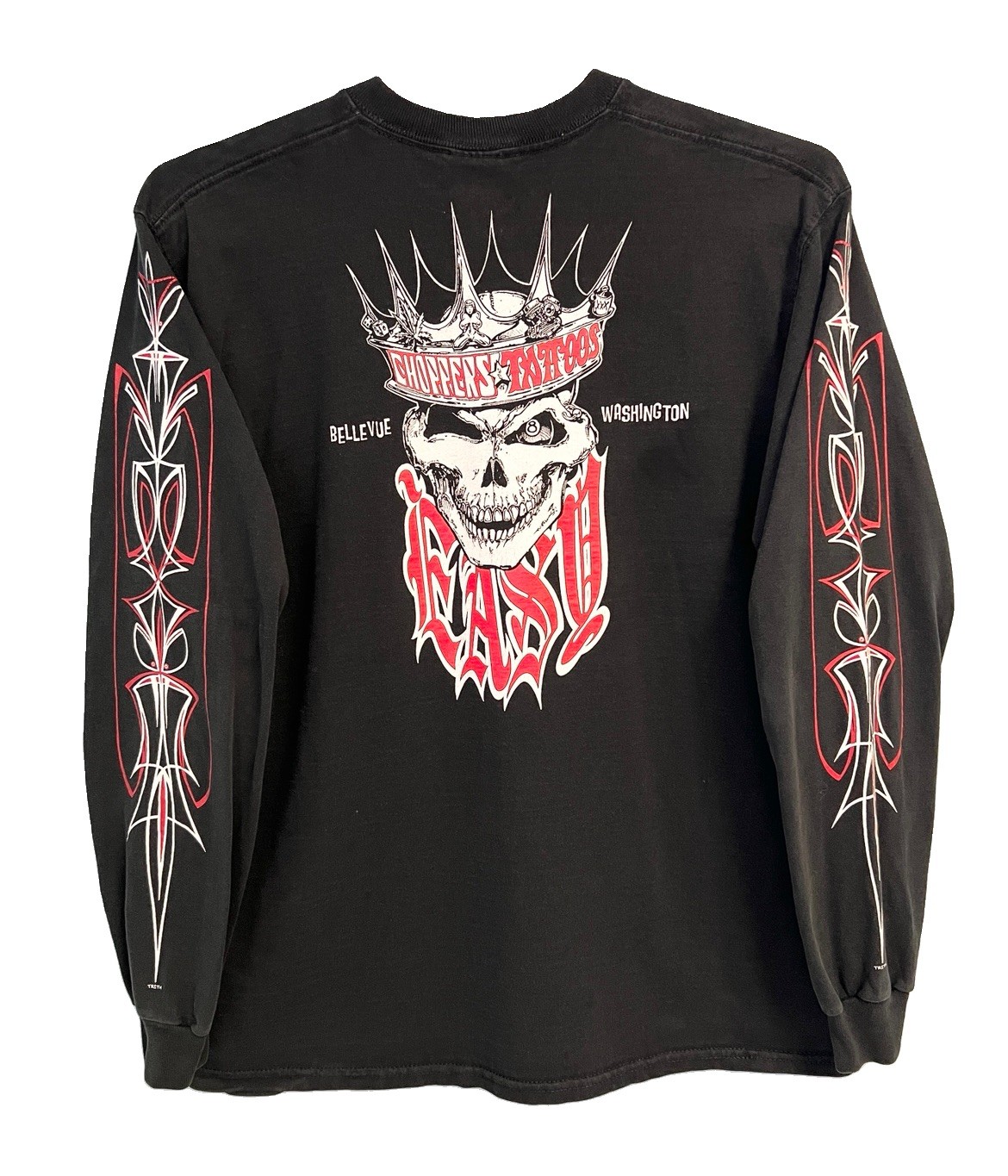 Camisa De Colección Easy Choppers Tatuajes Bellevue WA Manga Larga L Calavera Rayas