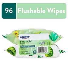 Equate Flushable Wet Wipes with Witch Hazel  Aloe, 96 Wipes 2 Pack 