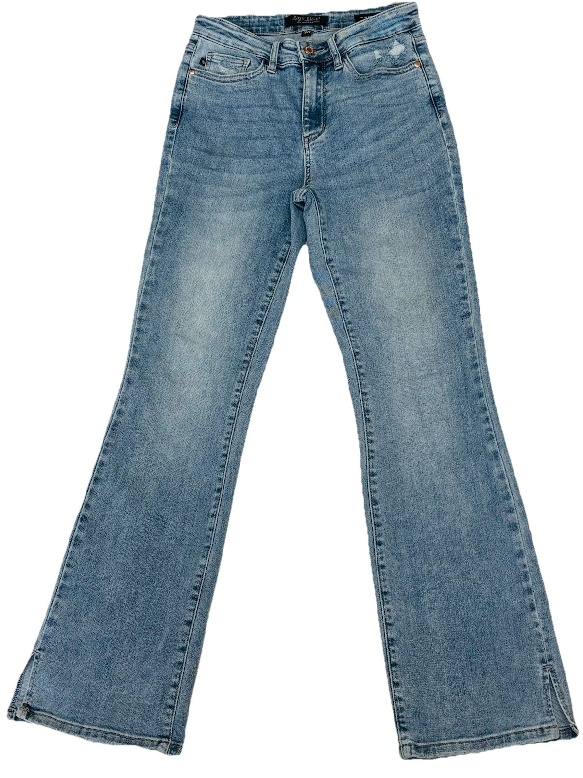 Y2k Judy Blue Jeans Bootcut Flare Slit Hems Distressed Rivet Retro WMN Size 5 27