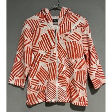 Onque Casual Zip Up Hoodie Women Large Orange White Abstract Grommet 3/4 Sleeve