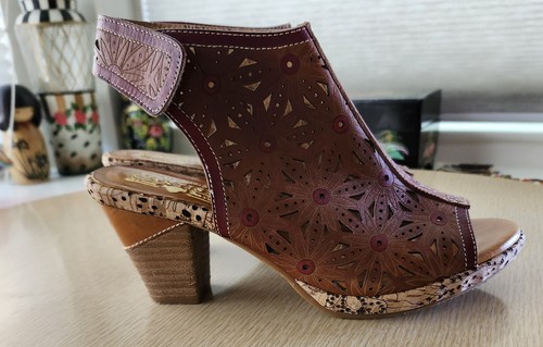 L'ARTISTE Spring Step Marjan Cutout Leather Open Toe Heels Shoes sz 8.5 eu 39 - Picture 6 of 10