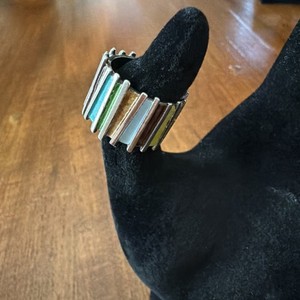 Handmade Artisan Sterling Silver Ring Multicolor Enamel 14 g