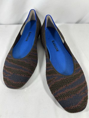 Rothy's Women's Sapphire Zebra Brown Blue Round Toe Slip On Flats Sz 8.5Washable