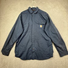 Carhartt Force Button Down Long Sleeve Work Shirt Navy Men's Size Large