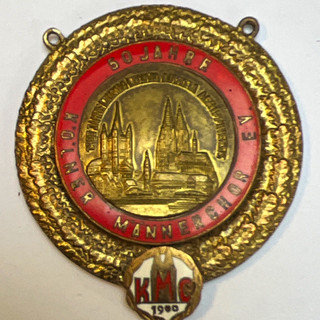 Emaillierter Karnevals Orden Köln 50 Jahre Kölner Männerchor Gold/Rot 1950