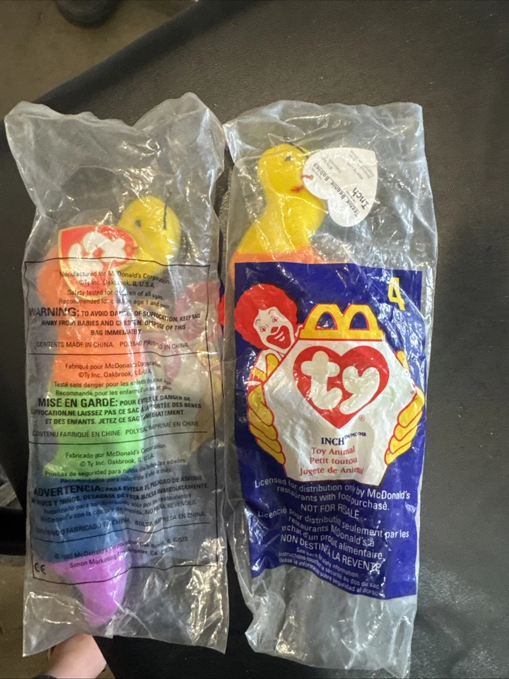 Lote de 2 - Juguete McDonalds Happy Meal 1998 Ty Teenie Beanie Baby #4 pulgadas el gusano Foto 2 de 2