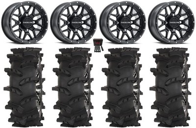 Raceline Krank 14'' Wheels Black 28'' Outlaw Max Tires Yamaha Grizzly Rhino