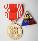 WWII 19th Armored Division DI Unit Crest Pin & Army Good Conduct Medal Lot Of 2 — photo 1