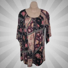 Naif Loose Off Shoulder Dress ~ Sz 2X ~ Black, Red, Purple ~ Floral