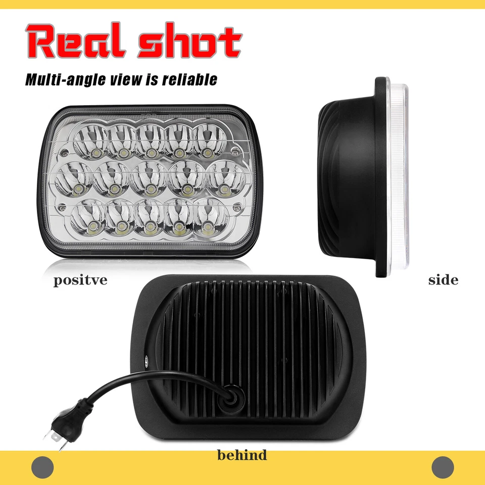 Par de faros LED cromados 7x6" 300W Hi/Lo H4 Fit Dodge D150 D250 D350 1981-93 Foto 2 de 4