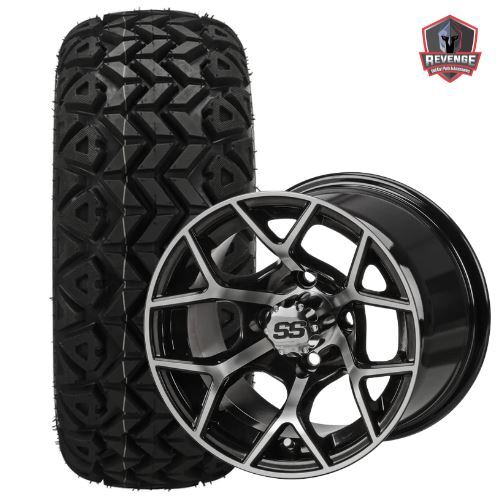 12" Ninja Machined Black Golf Cart Wheels and Tires Combo (20x10-12) Set of 4