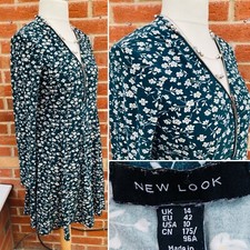 NEW LOOK Size 14 Green Dress Stretchy Evening Spring Party Excellent S4